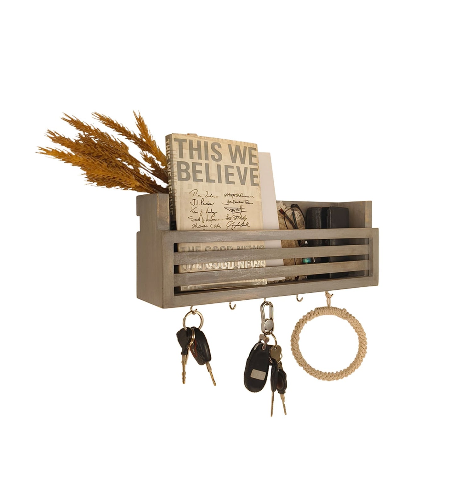 Arctic Wooden Wall Shelf Organiser with Key Holders