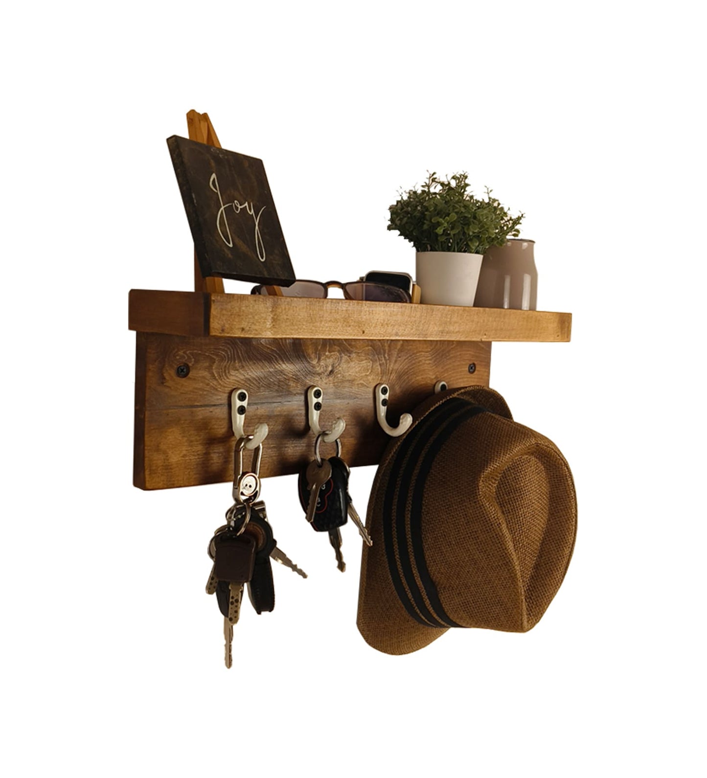 Hill Wooden Wall Shelf Organiser with Key Holders
