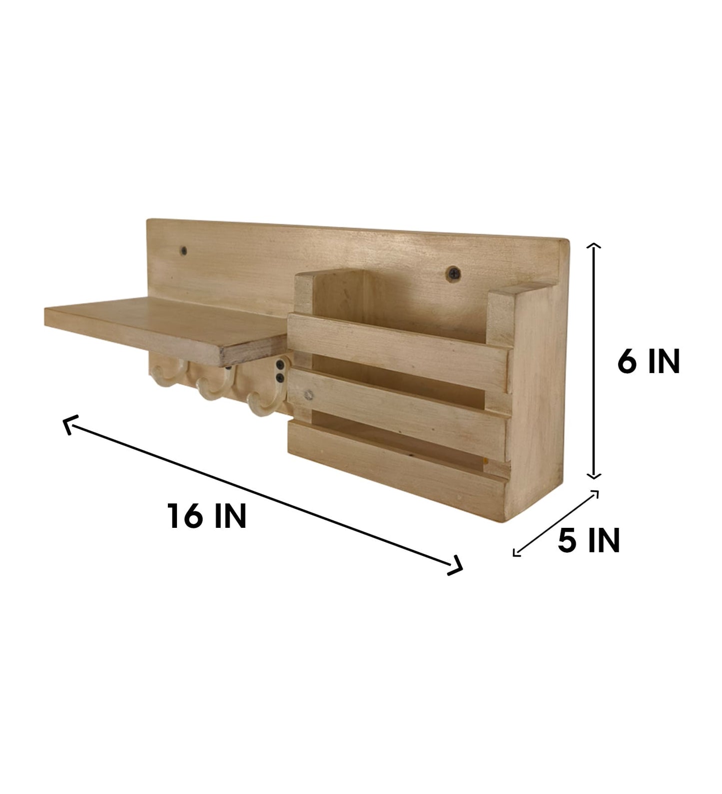 Cove Wooden Wall Shelf Organiser with Key Holders