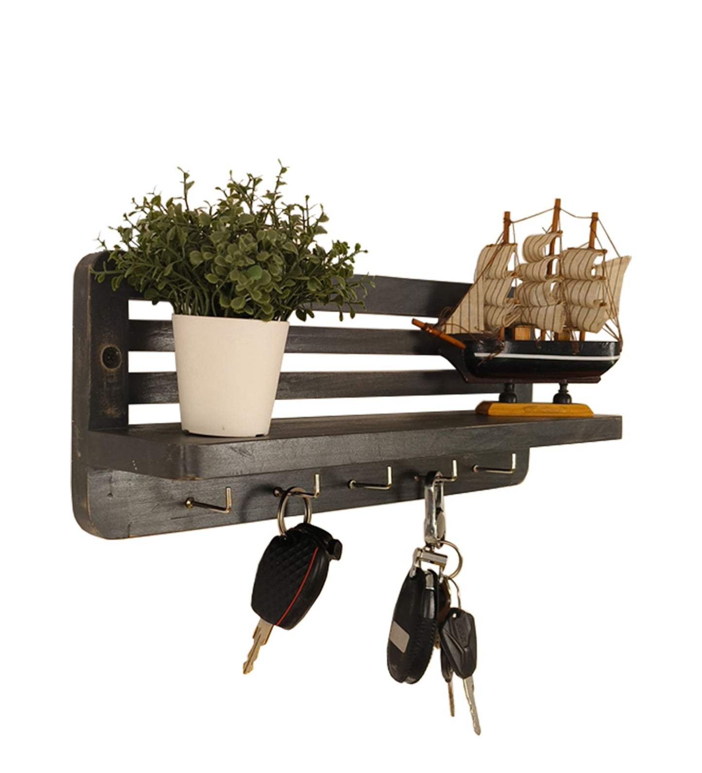 Joy Wooden Wall Shelf Organiser with Key Holders