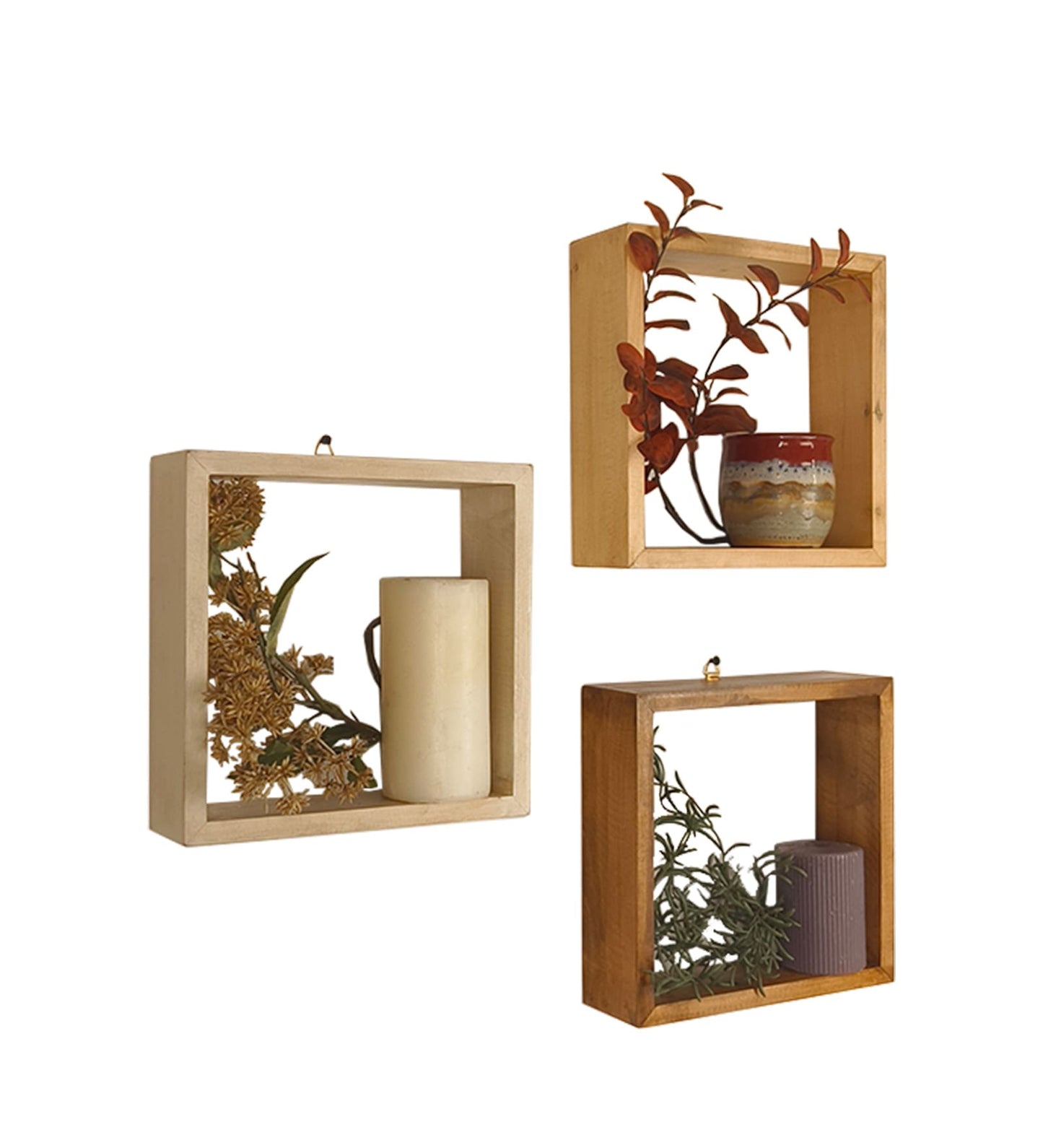 Bold Rectangular Shaped Set of 3 Wooden Wall Shelves