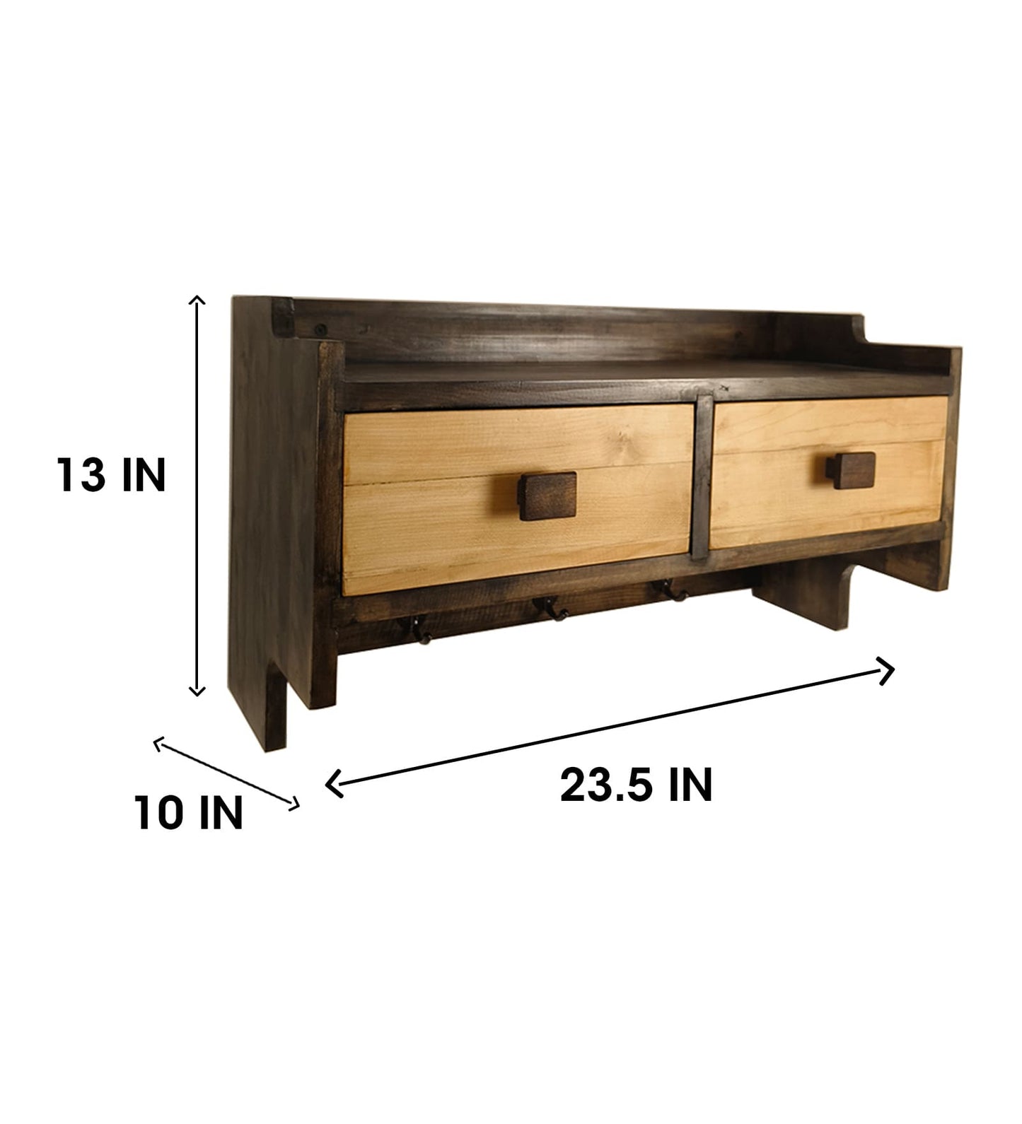 Lust OAK Wooden Wall Shelf with Drawers & Key Holders