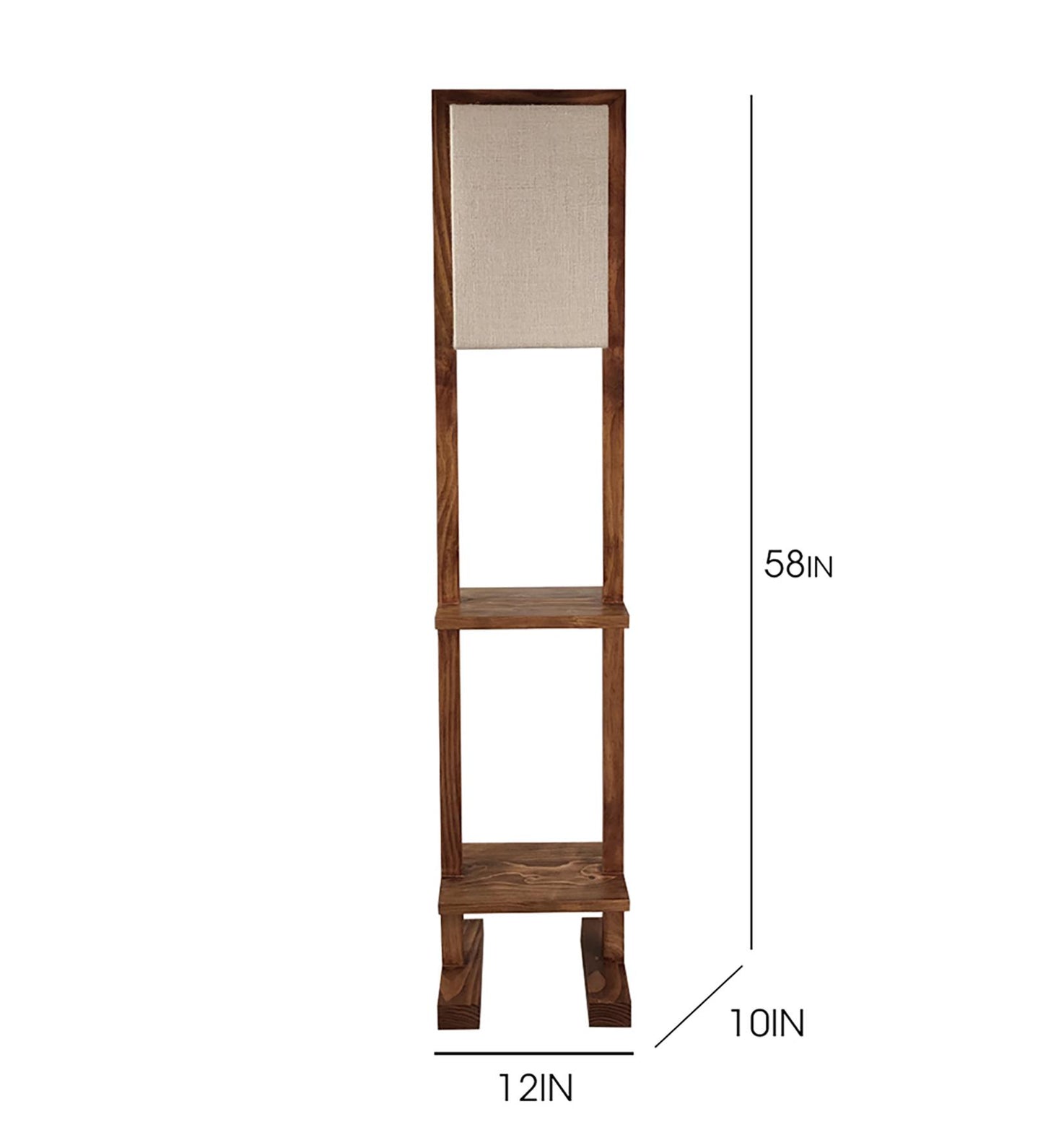 Old Wooden Floor Lamp with Brown Base and Beige Fabric Lampshade