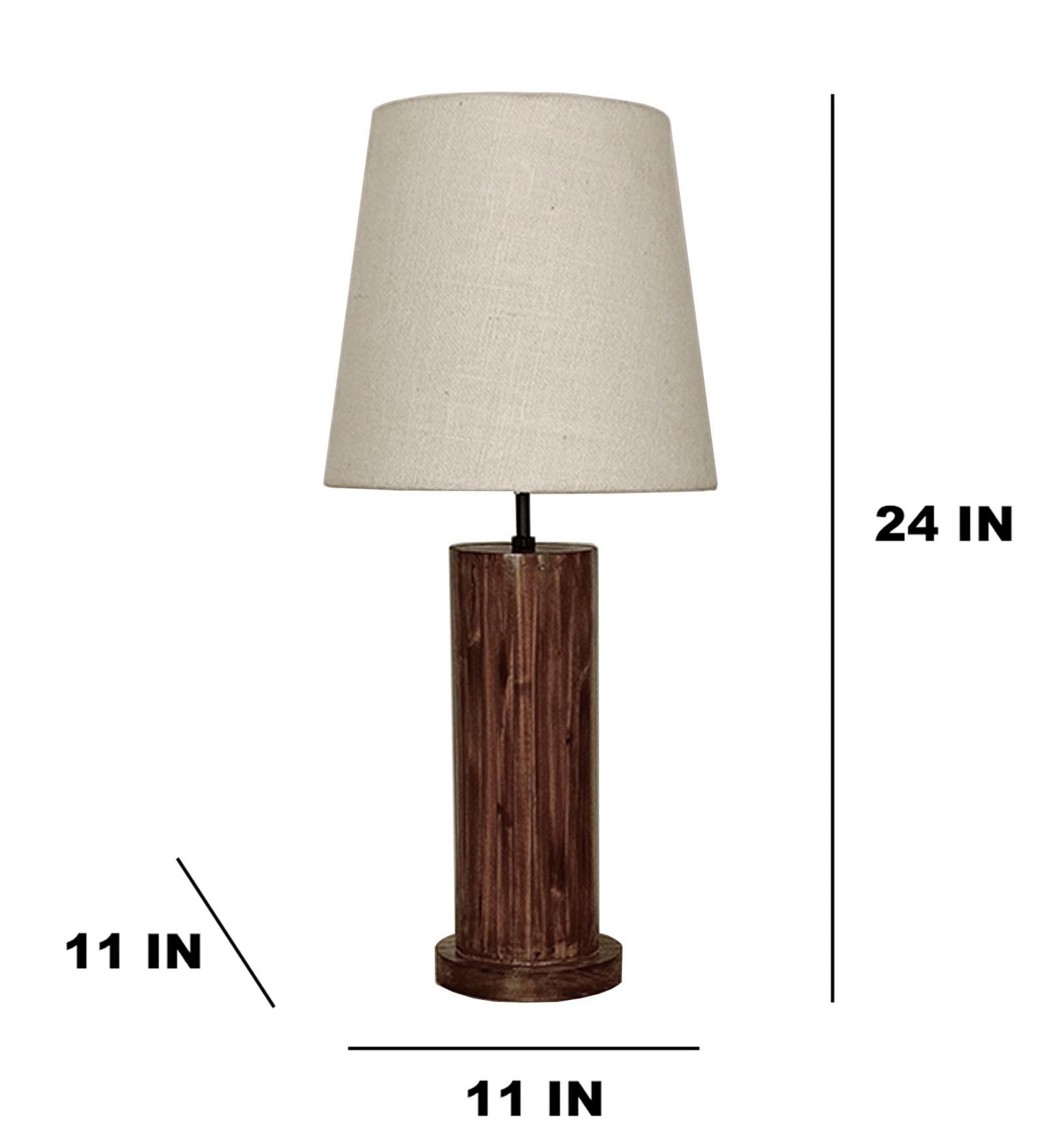 Smog Brown Wooden Table Lamp with White Fabric Lampshade