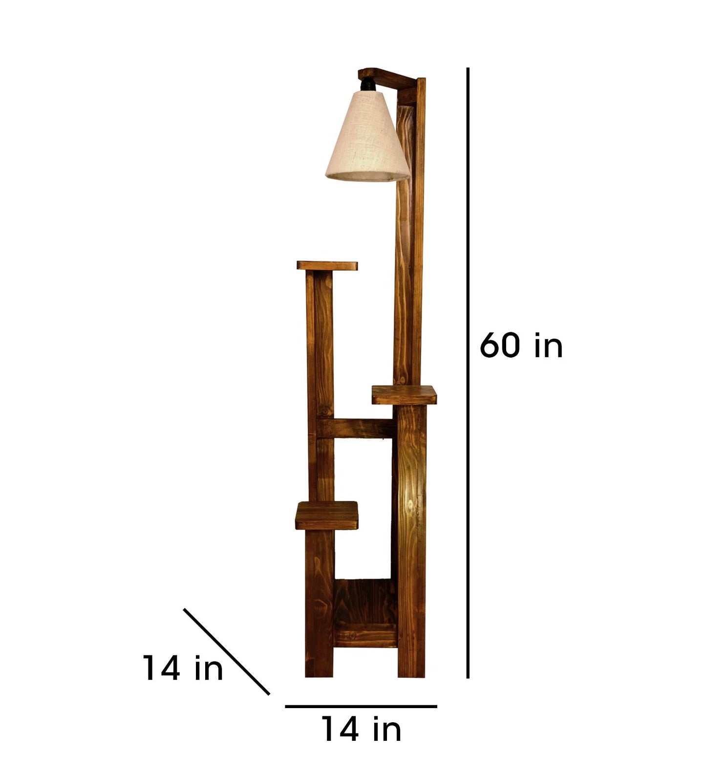Skip Wooden Floor Lamp with Brown Base and Jute Fabric Lampshade
