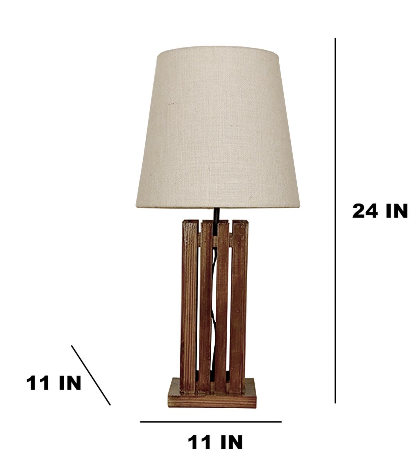 Violet Brown Wooden Table Lamp with with Jute Lampshade