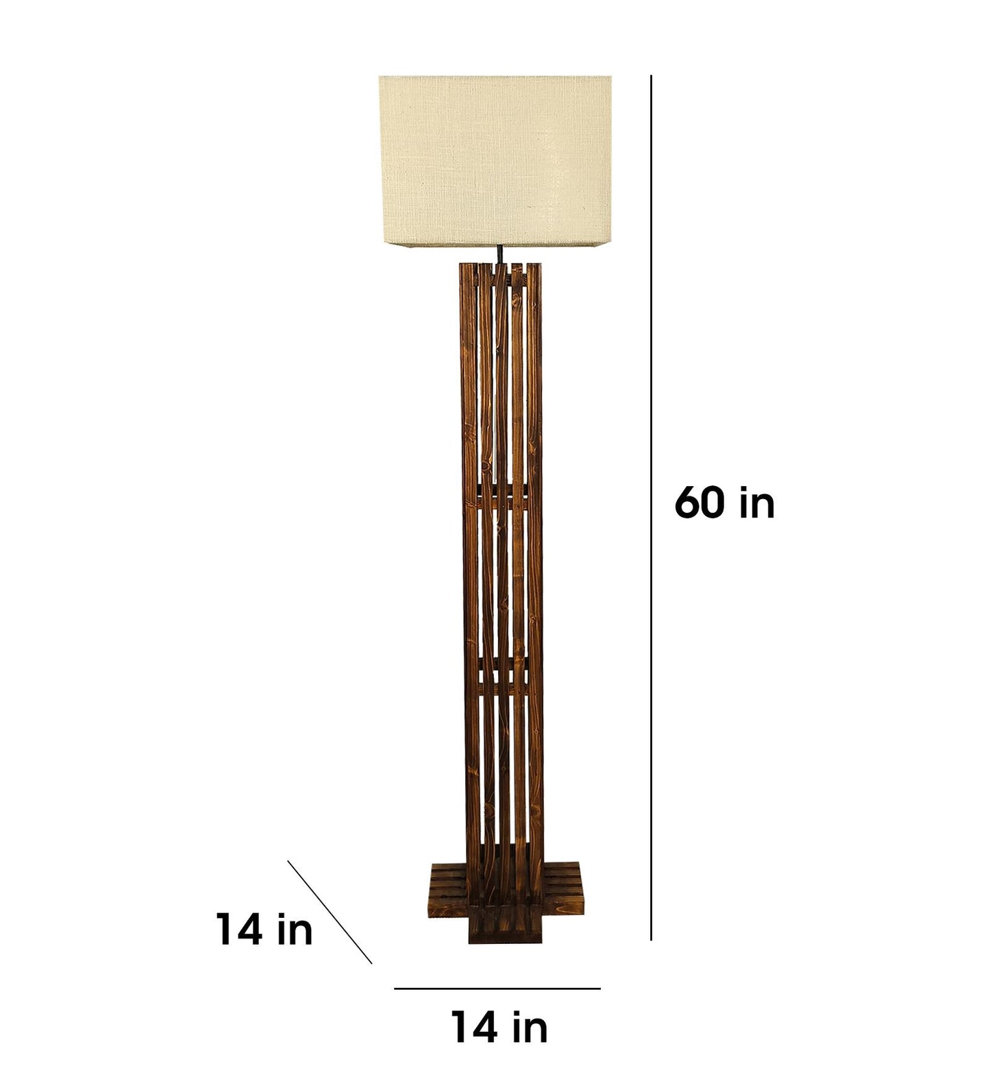 Violet Wooden Floor Lamp with Brown Base and Beige Fabric Lampshade