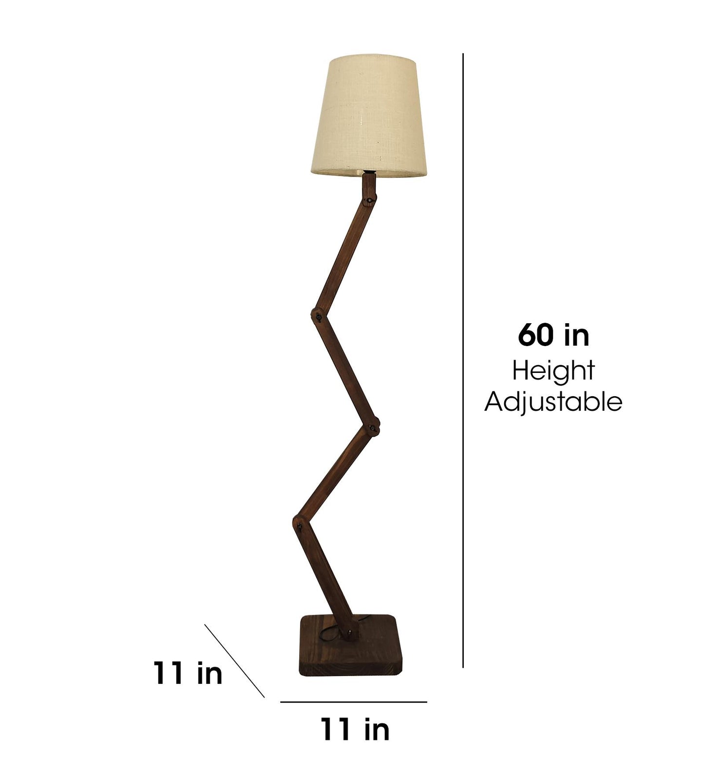 Thick Wooden Floor Lamp with Brown Base and Beige Fabric Lampshade