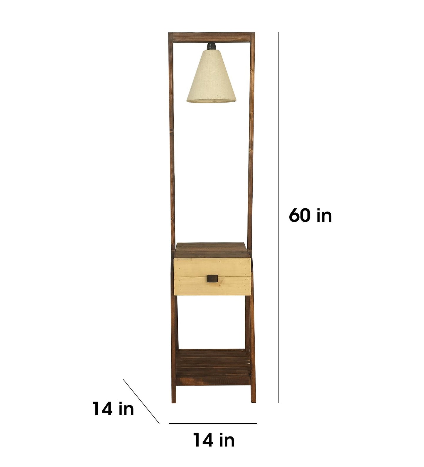 Sand Wooden Floor Lamp with Brown Base and Jute Fabric Lampshade
