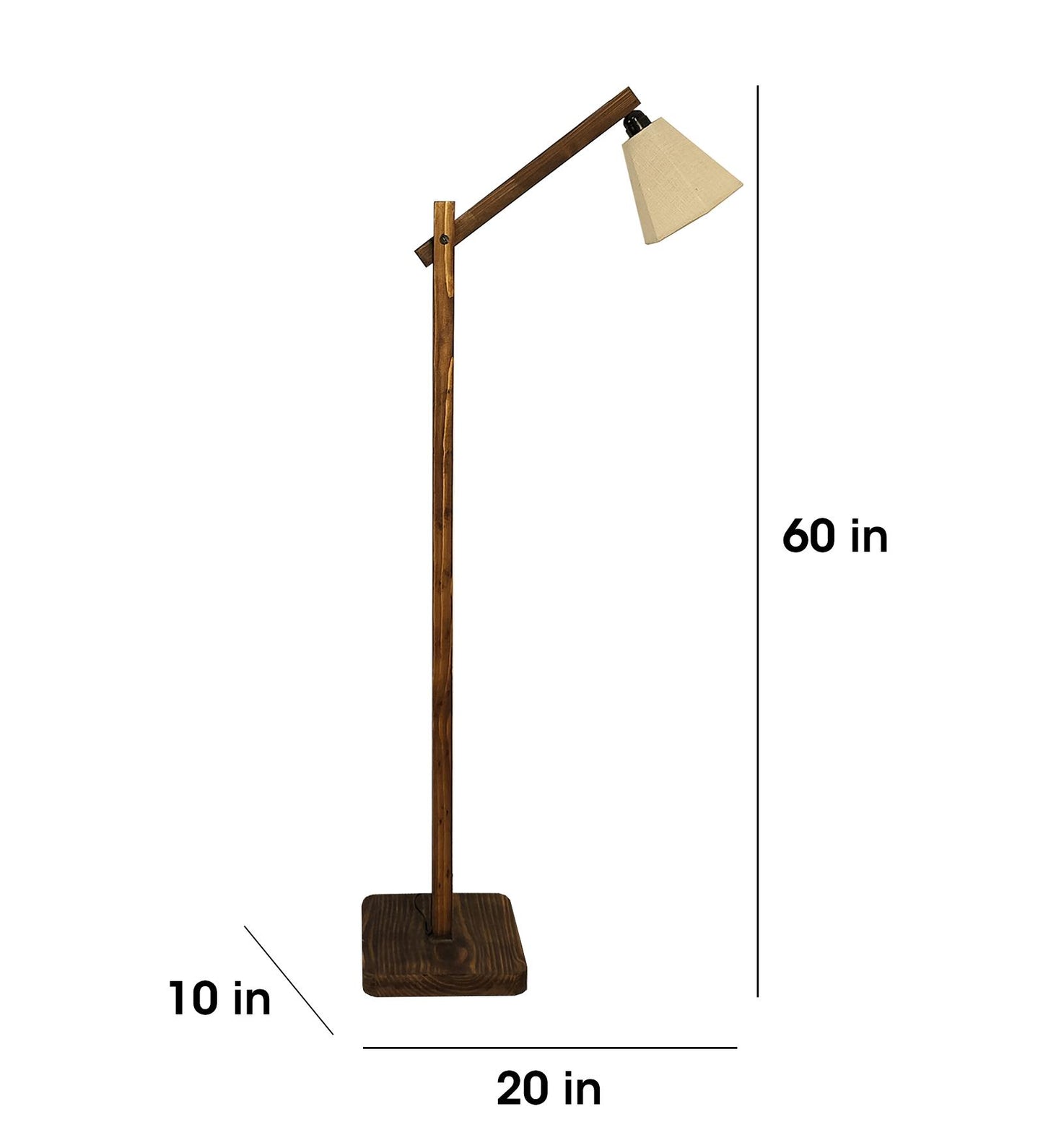 Despair Wooden Floor Lamp with Brown Base and Beige Fabric Lampshade