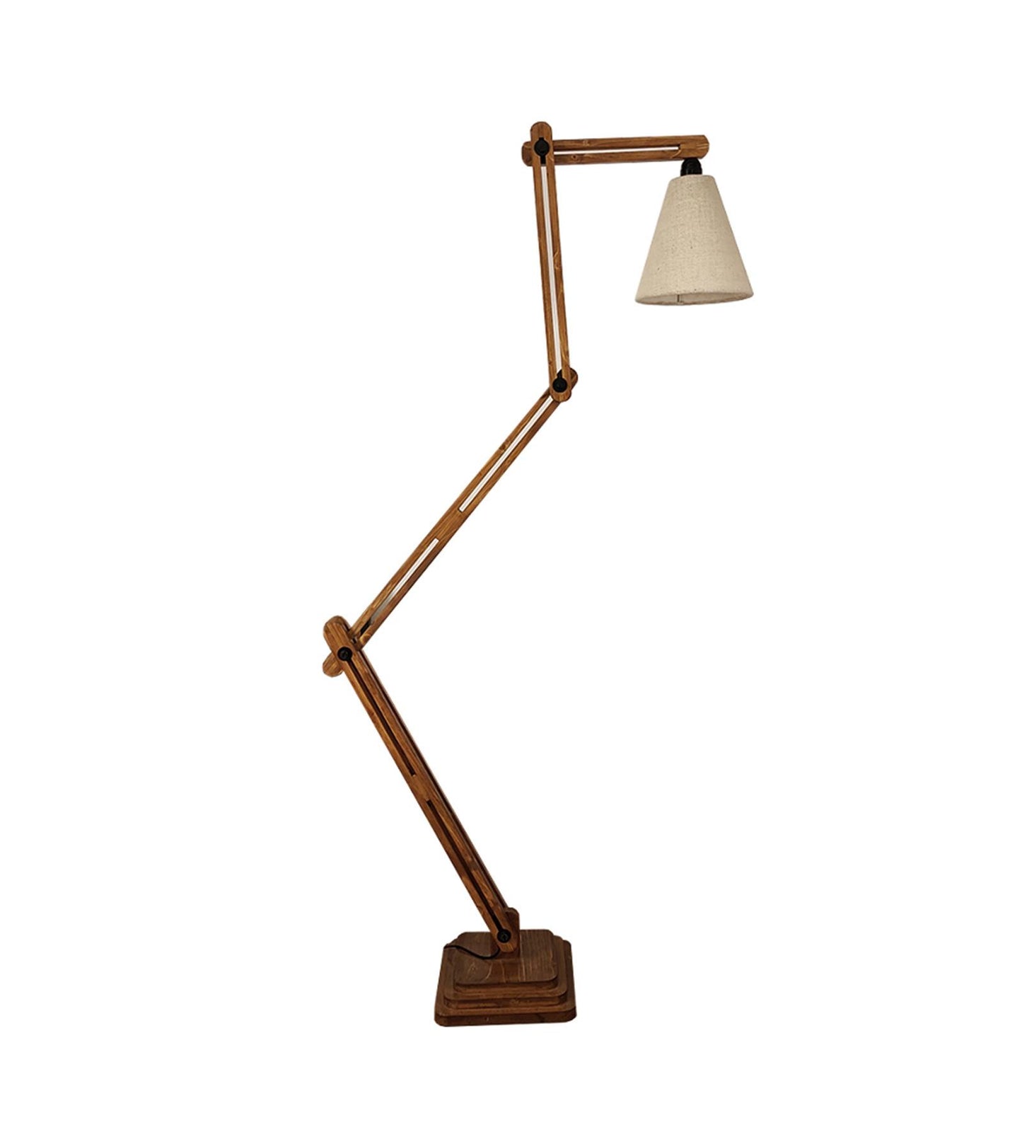 Daisy Wooden Floor Lamp with Brown Base and Jute Fabric Lampshade