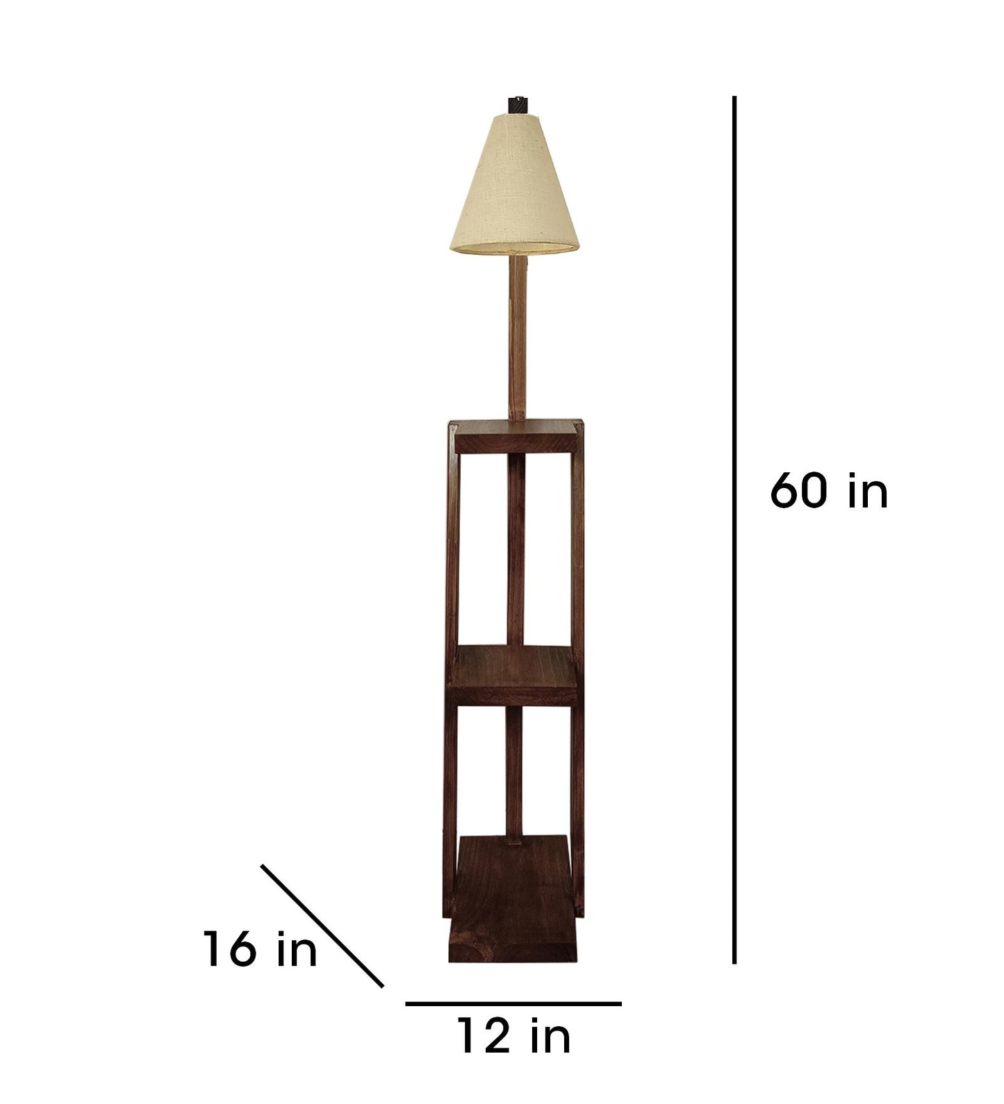 Tall Wooden Floor Lamp with Brown Base and Jute Fabric Lampshade