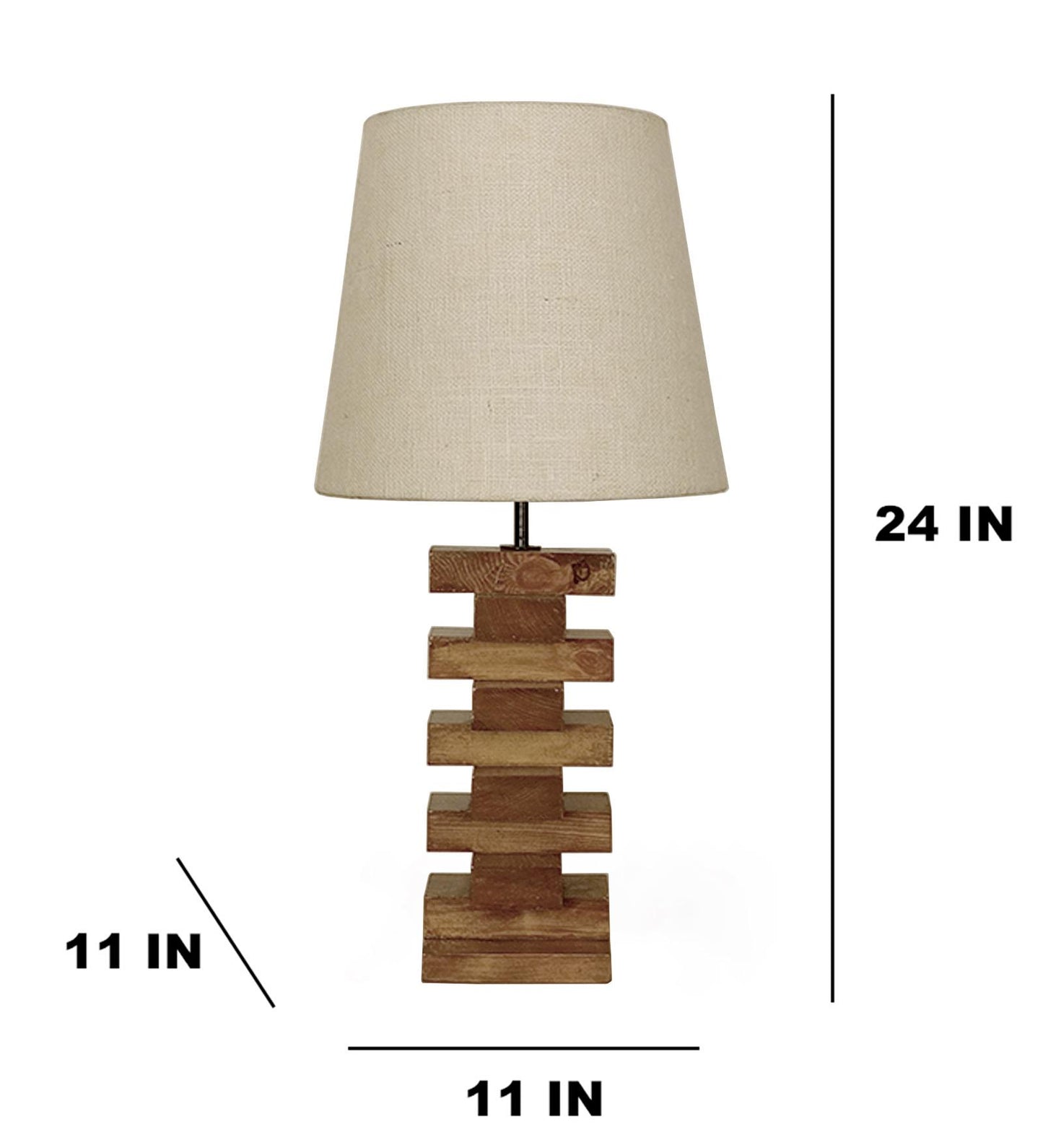 Big Brown Wooden Table Lampwith Jute Lampshade