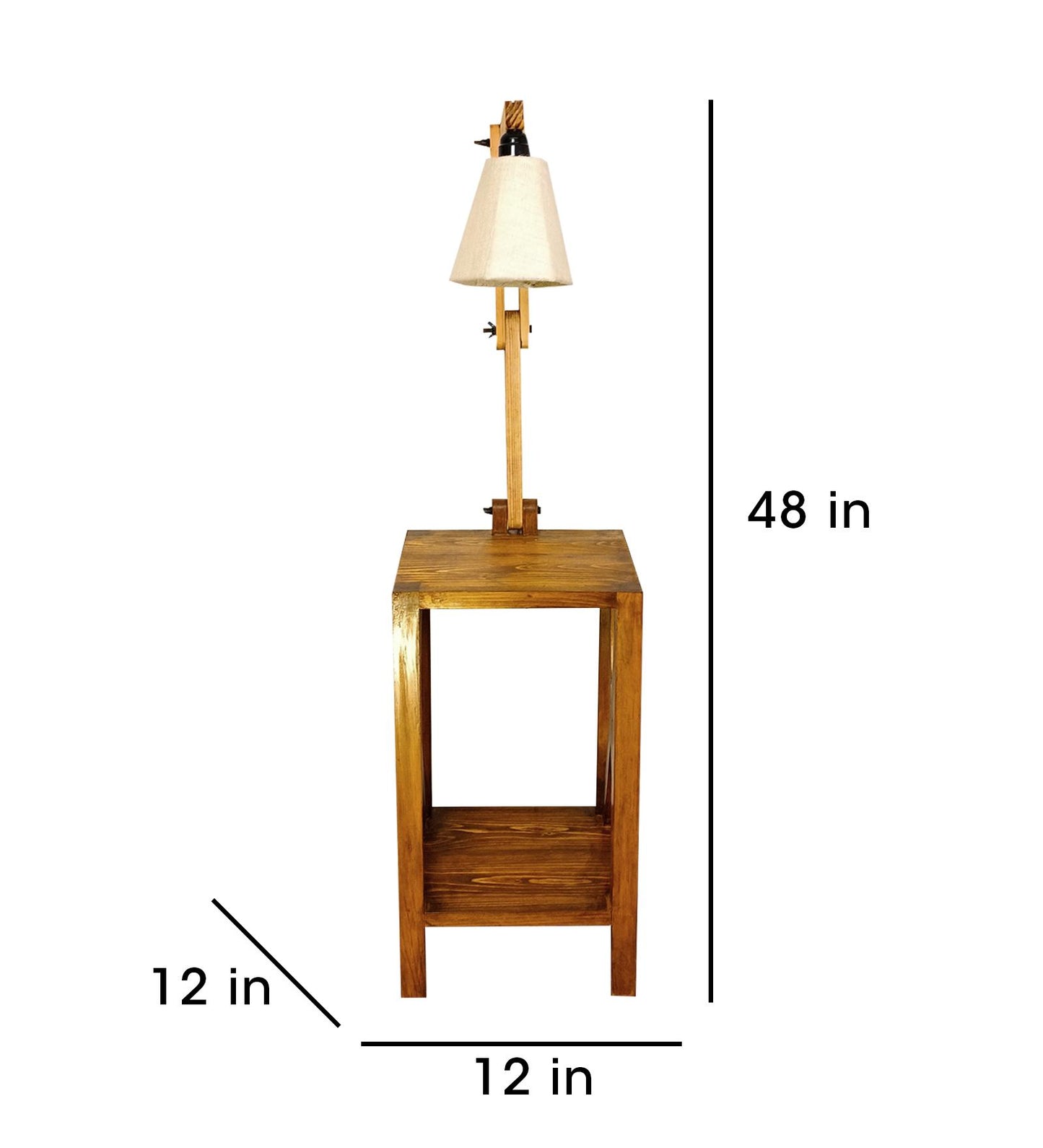 Zest Wooden Floor Lamp with Brown Base and Jute Fabric Lampshade