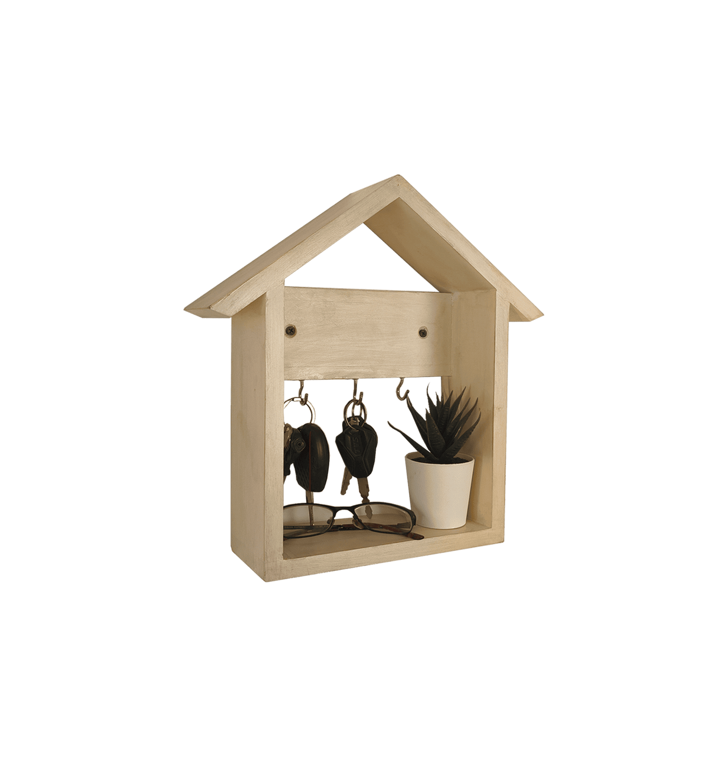 Flux Wooden Wall Shelf Organiser with Key Holders