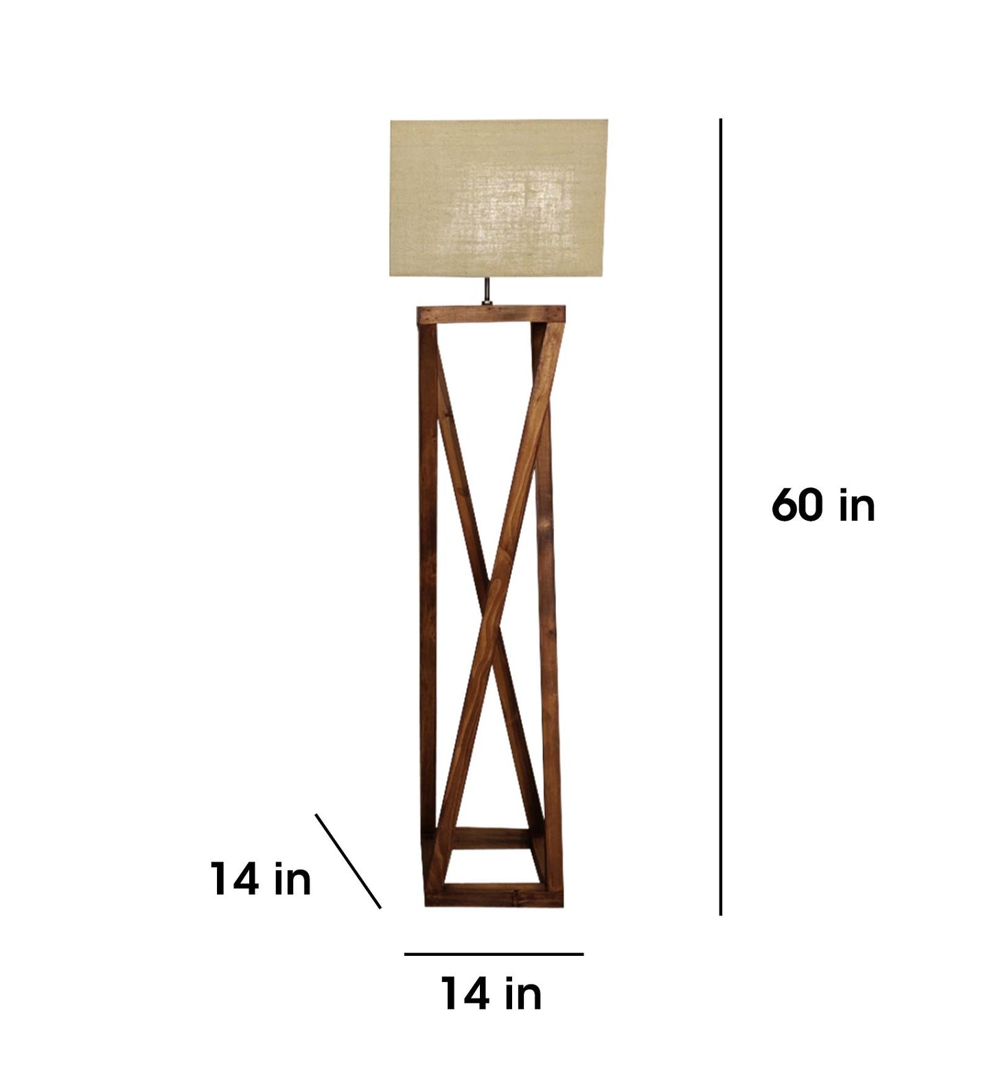Panic Wooden Floor Lamp with Brown Base and Beige Fabric Lampshade