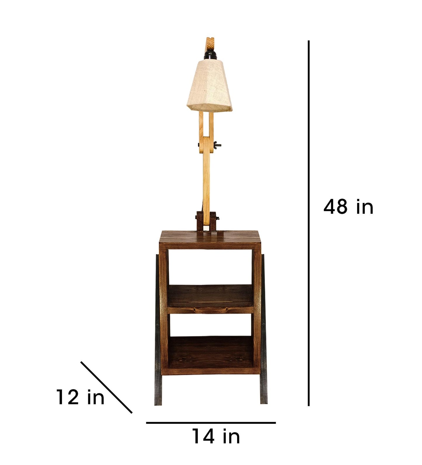 Anger Wooden Floor Lamp with Brown Base and Jute Fabric Lampshade