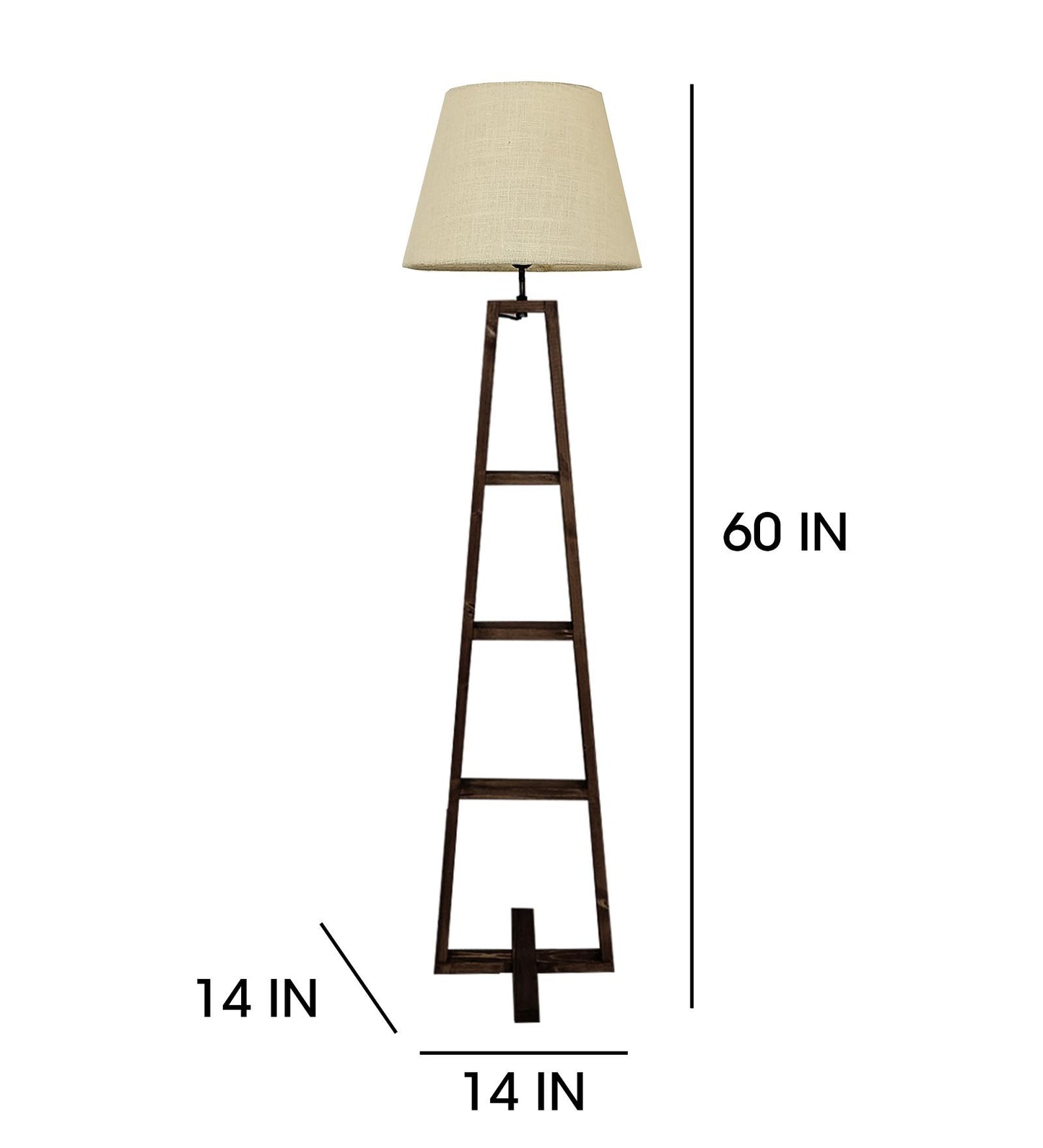Tulip Wooden Floor Lamp with Brown Base and Beige Fabric Lampshade