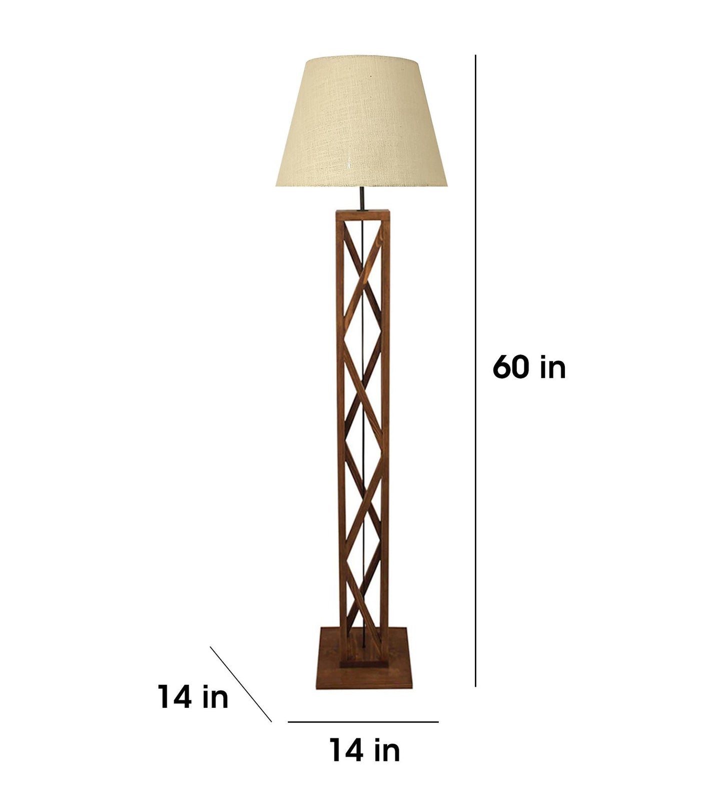 Teach Wooden Floor Lamp with Premium Beige Fabric Lampshade