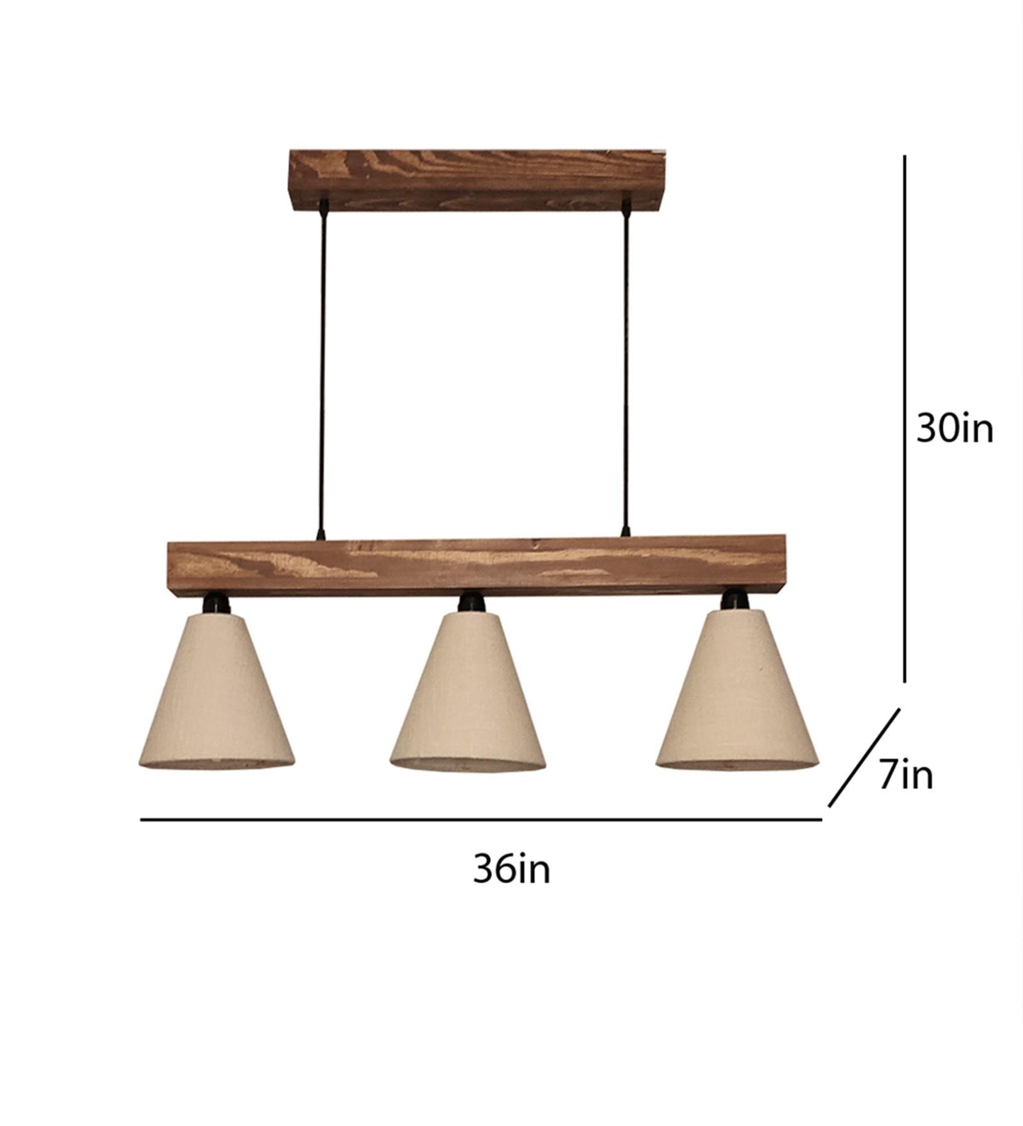 Stellar Brown Wooden Series Hanging Lamp with Beige Fabric Lampshade