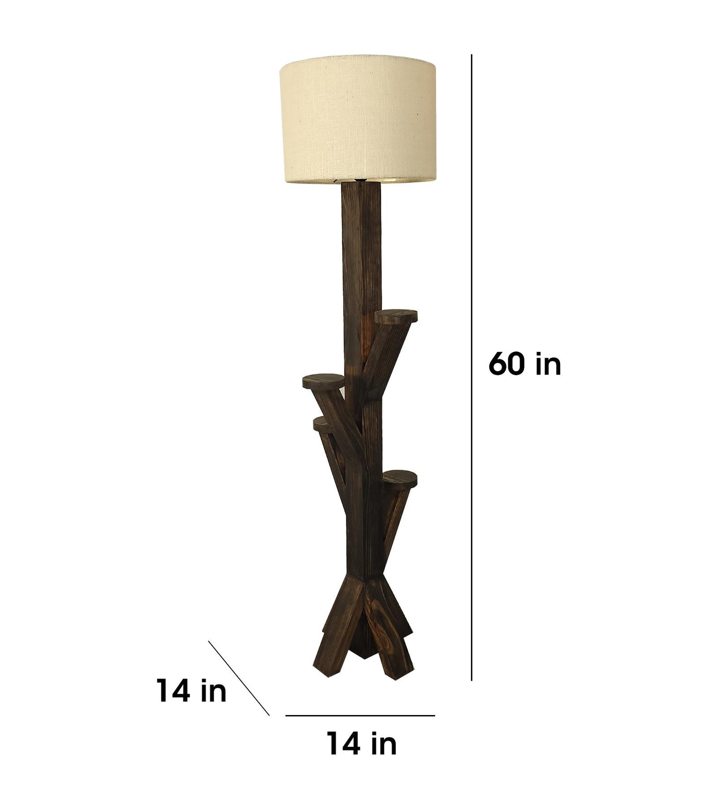 Eat Wooden Floor Lamp with Brown Base and Jute Fabric Lampshade