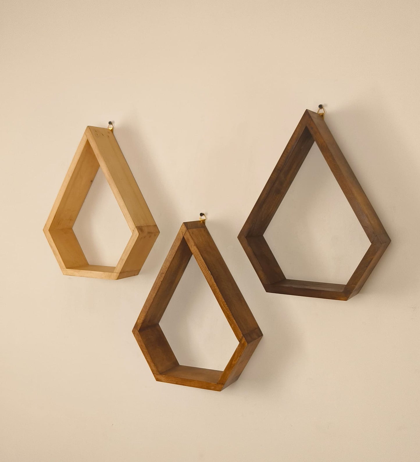 Serenity Diamond Shaped Set of 3 Wooden Wall Shelves