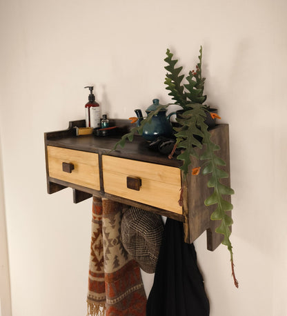 Lust OAK Wooden Wall Shelf with Drawers & Key Holders