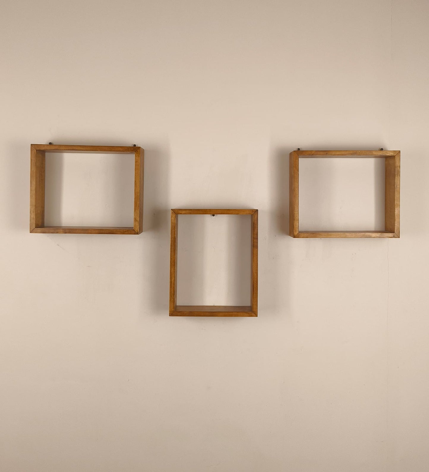 Low Rectangular Shaped Set of 3 Wooden Wall Shelves