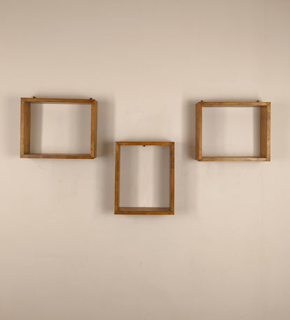 Low Rectangular Shaped Set of 3 Wooden Wall Shelves