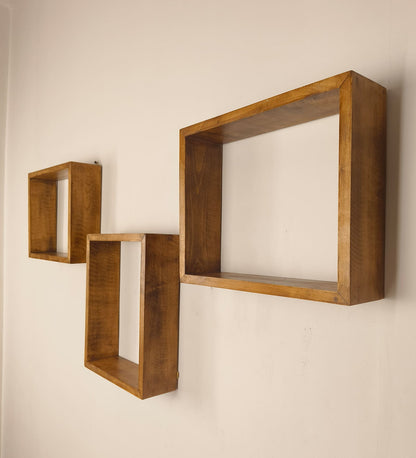 Low Rectangular Shaped Set of 3 Wooden Wall Shelves