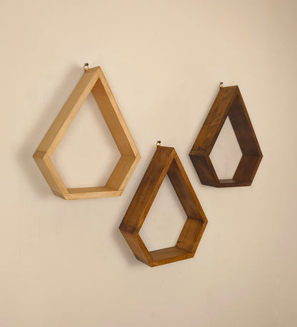 Serenity Diamond Shaped Set of 3 Wooden Wall Shelves