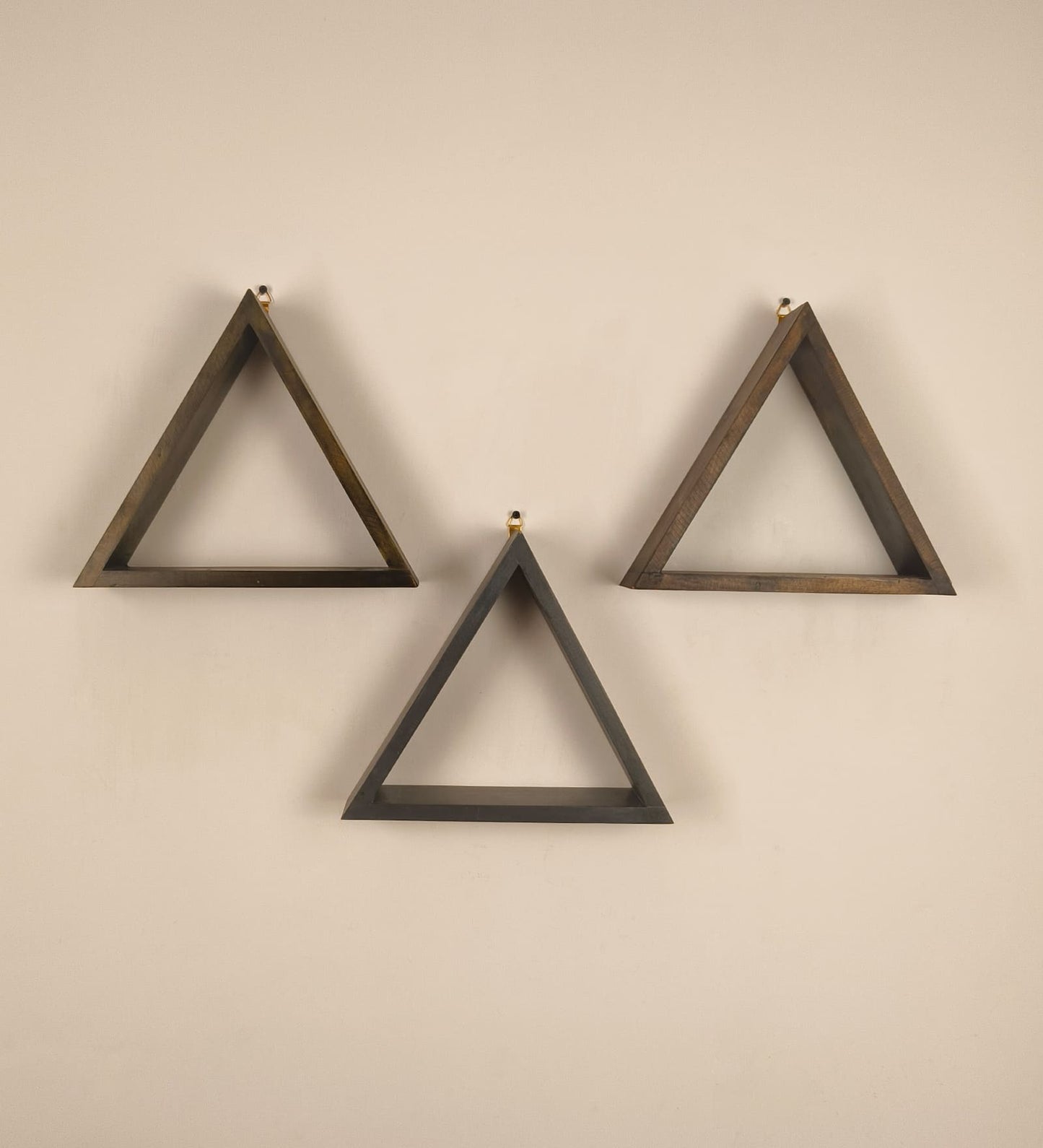 Slate Triangular Set of 3 Wooden Wall Shelves