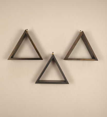 Slate Triangular Set of 3 Wooden Wall Shelves