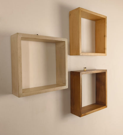 Bold Rectangular Shaped Set of 3 Wooden Wall Shelves