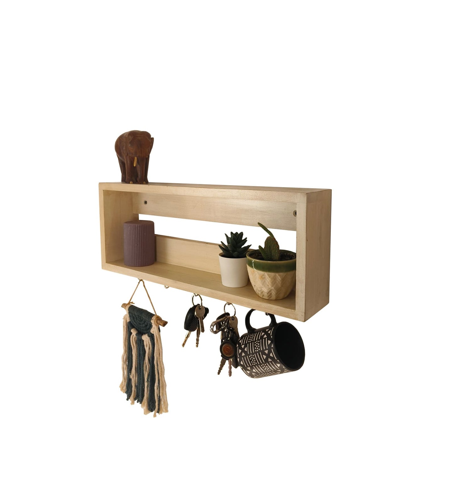 Ivy Wooden Wall Shelf Organiser with Key Holders
