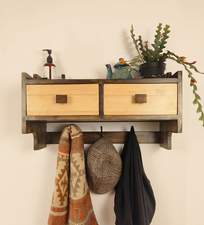 Lust OAK Wooden Wall Shelf with Drawers & Key Holders