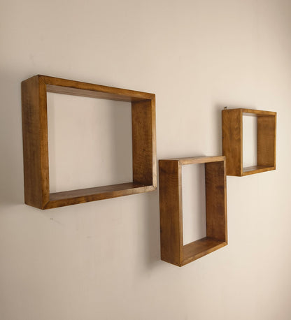 Low Rectangular Shaped Set of 3 Wooden Wall Shelves