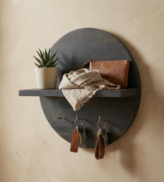 Know Wooden Wall Shelf Organiser with Key Holders