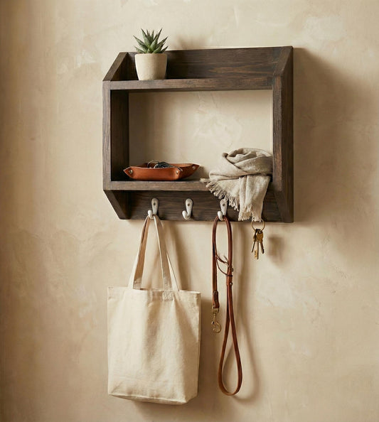 Dawn Wooden Wall Shelf Organiser with Key Holders