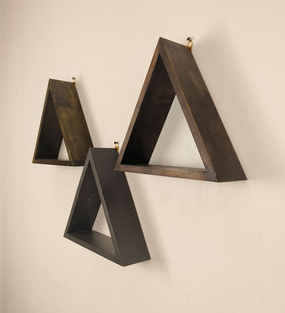 Slate Triangular Set of 3 Wooden Wall Shelves
