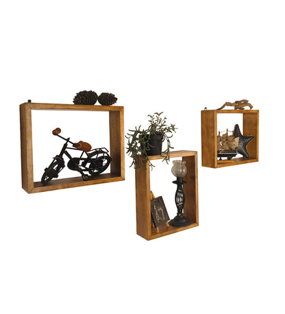 Low Rectangular Shaped Set of 3 Wooden Wall Shelves