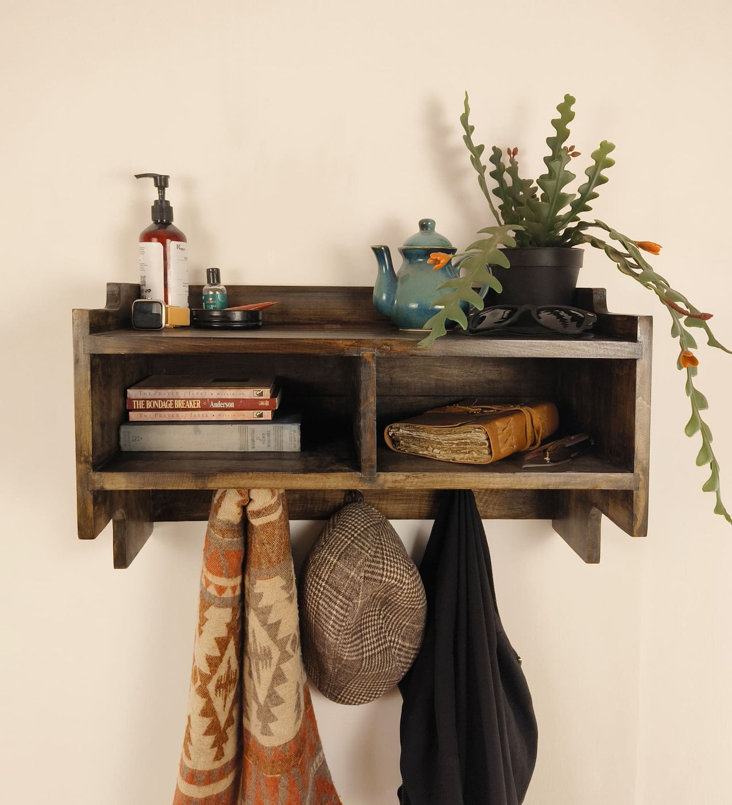 Lust OAK Wooden Wall Shelf with Drawers & Key Holders