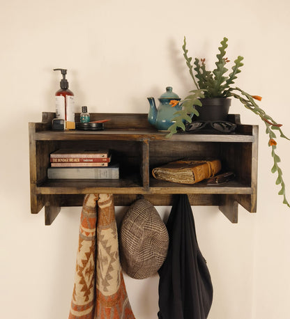 Lust OAK Wooden Wall Shelf with Drawers & Key Holders