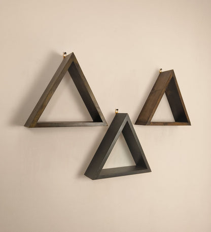 Slate Triangular Set of 3 Wooden Wall Shelves