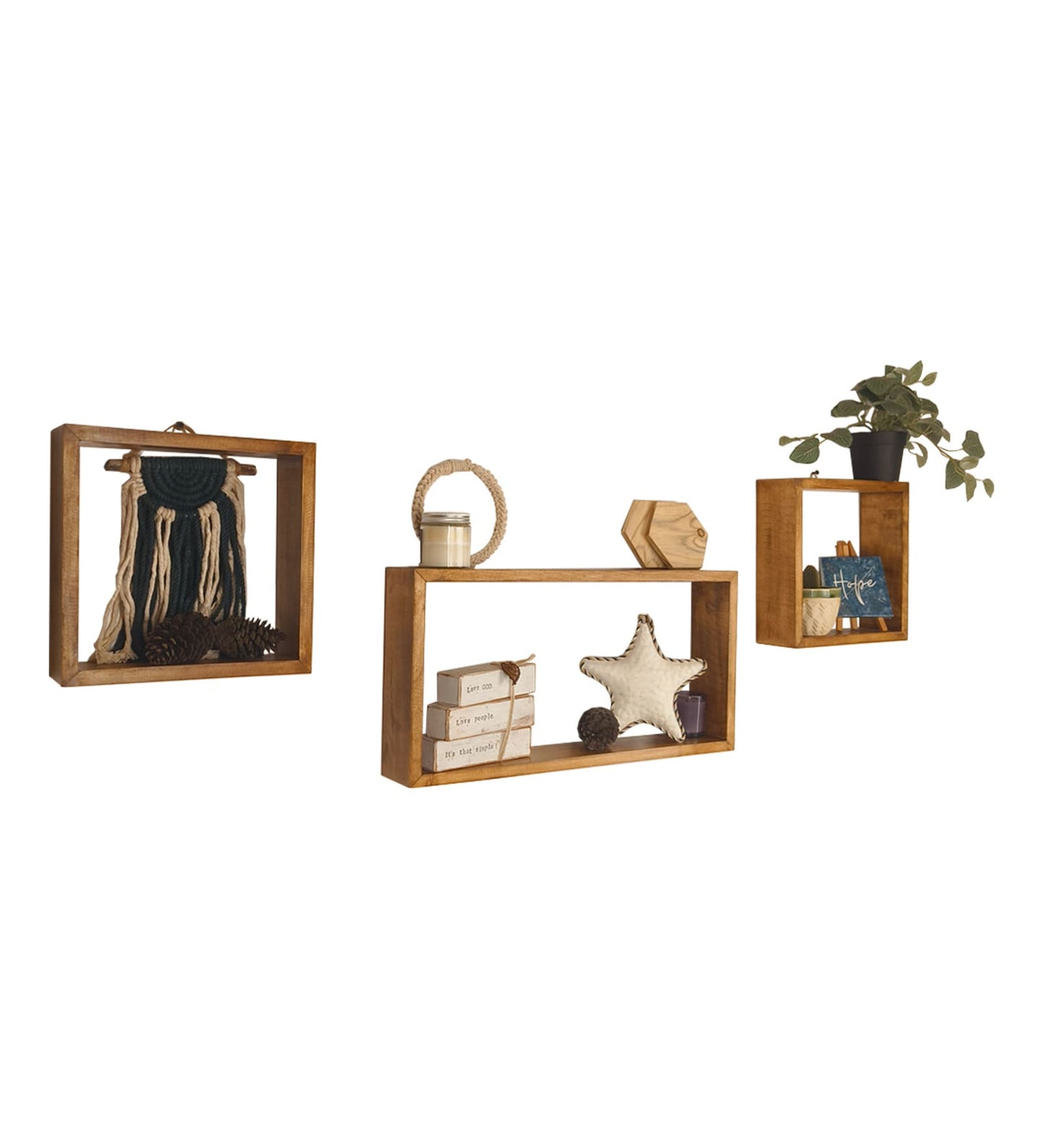 Fall Rectangular Shaped Set of 3 Wooden Wall Shelves