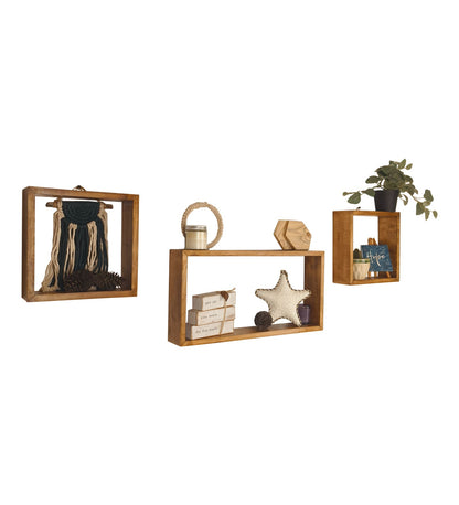 Fall Rectangular Shaped Set of 3 Wooden Wall Shelves