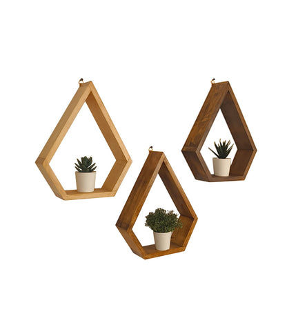 Serenity Diamond Shaped Set of 3 Wooden Wall Shelves