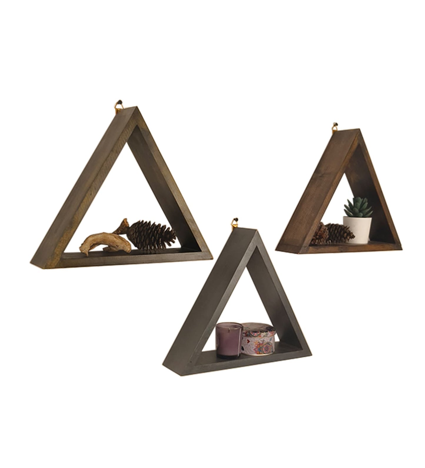 Slate Triangular Set of 3 Wooden Wall Shelves