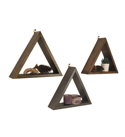 Slate Triangular Set of 3 Wooden Wall Shelves