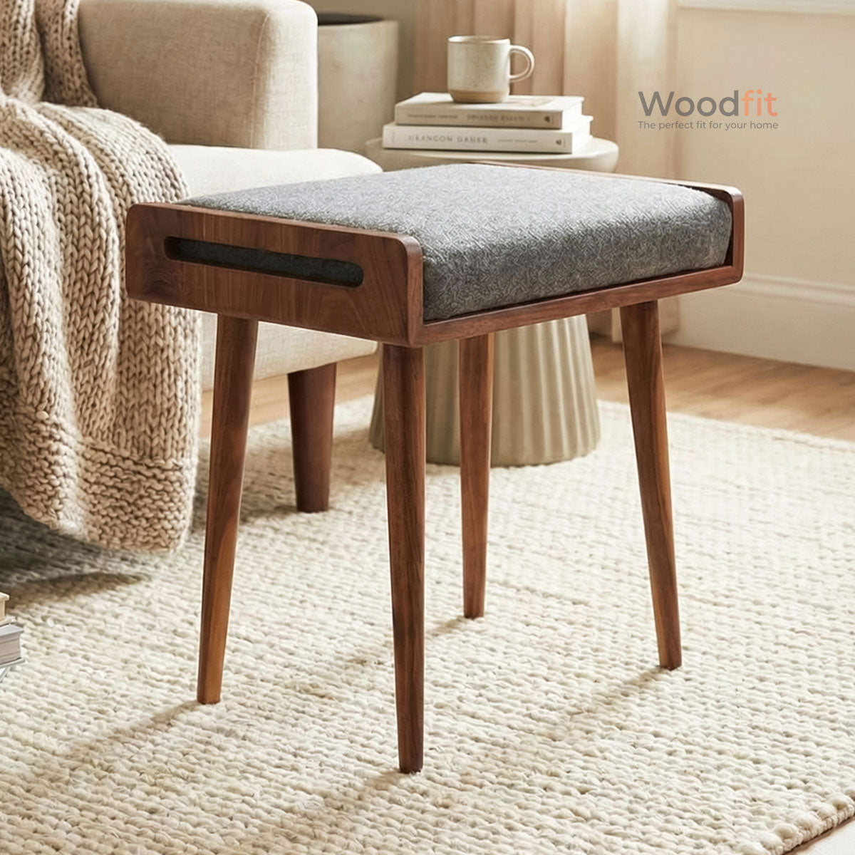 The Haven Seat Solid Sheesham Wood Ottoman/Stool with Cushion